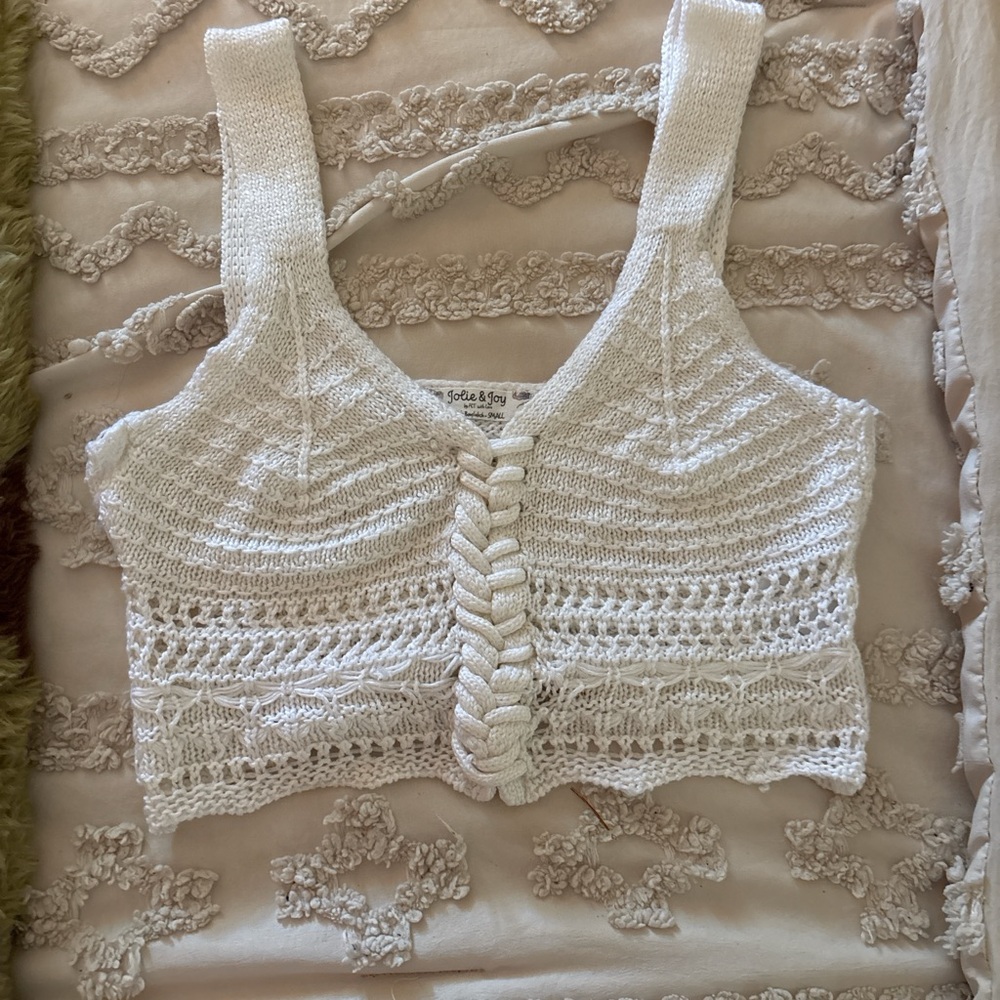 Free People Cream Crochet Braided Front Crop Tank